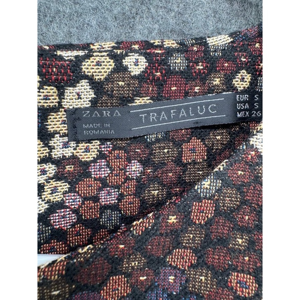 Zara Trafaluc Women Brown Floral Jacquard Short Sleeve A-Line Mini Dress Small - Picture 7 of 9
